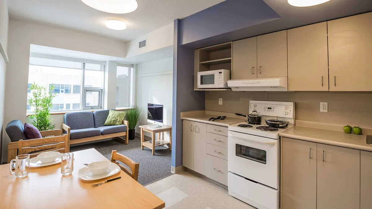 Ontario Hall room kitchen and living room